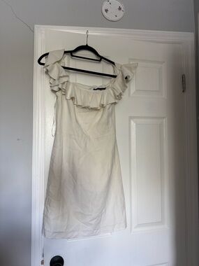 French Connection Cream One-Shoulder Ruffle Dress